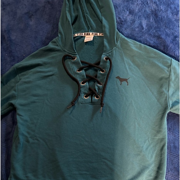 PINK Victoria's Secret Tops - Juniors size S PINK oversized hoodie with crisscross string on chest